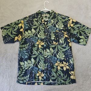 VTG Tommy Bahama Hawaiian Shirt Men's M Green Tropical Camp Collar 100% Silk